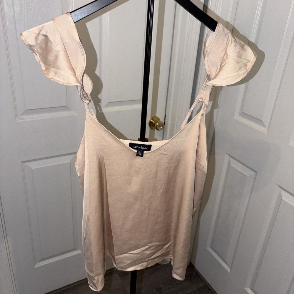 Lea & Viola Silk/Satin Camisole Large Adjustable Flutter Straps Layering Top EUC